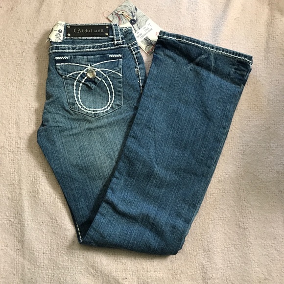 NEW L A IDOL RHINESTONE DENIM BLING JEANS - Picture 1 of 7